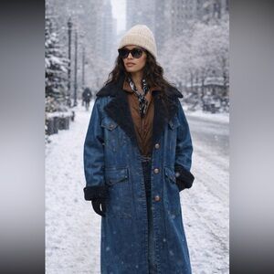 Anthropologie NWT Wrangler Wrange Sherpa-Fleece Lined Denim Coat size L.